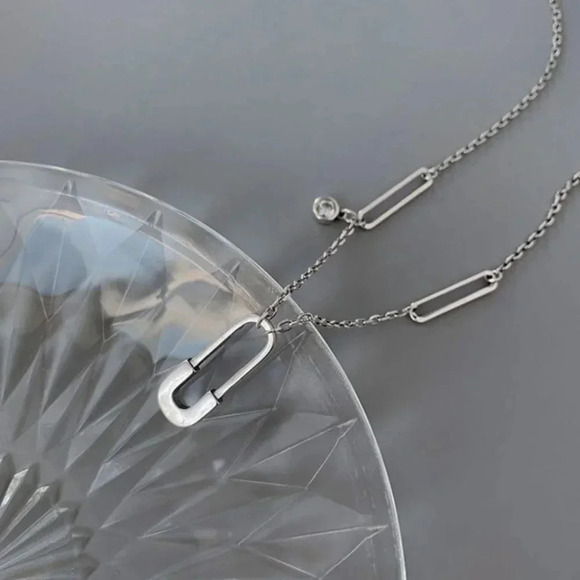 925 Sterling Silver Minimalist Paperclip Chain Link Necklace - Picture 4 of 10